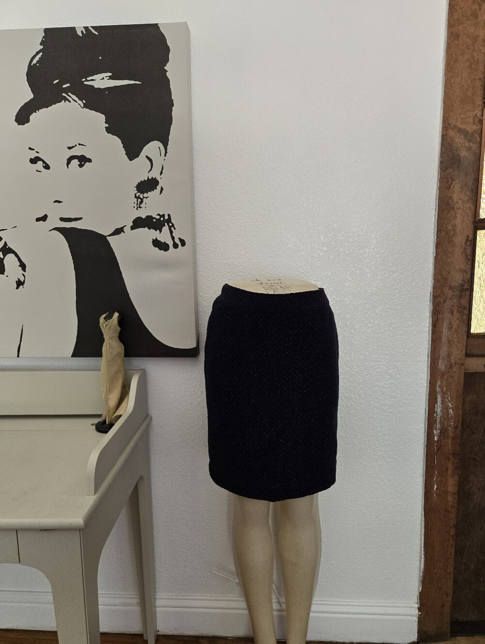 NWT Merona Womens Classic Navy With Gold Tweed Pencil Skirt Size 10